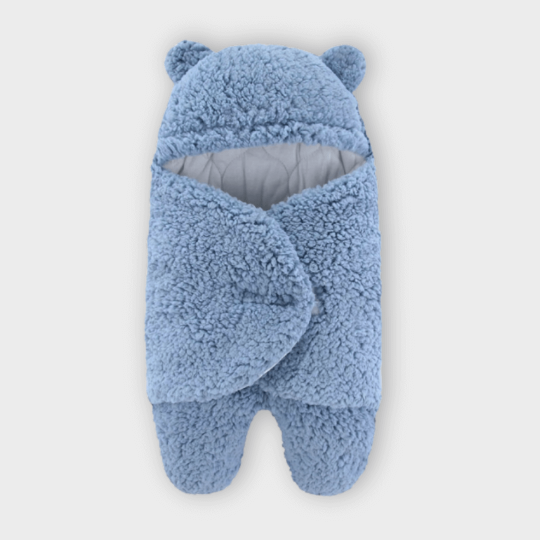 Nid ange ourson bleu pour bebe bien chaud en coton et en polaire