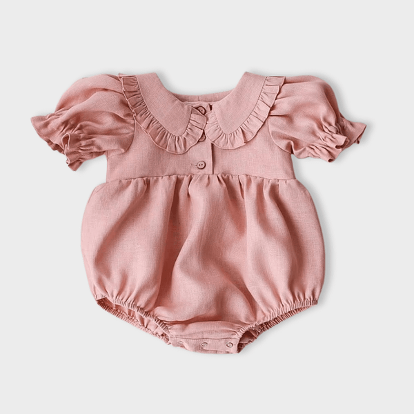 Barboteuse Bébé Tricotée Main Rose - Taille 3/6 Mois Ou Poupon 40-45cm - Vintage Fait Main